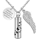 Dletay Cylinder Urn Necklace for Ashes Butterfly Cremation Jewelry for Ashes Memorial Keepsake Pendant with Angel Wing Round Tag Stainless Steel Remembrance Jewelry