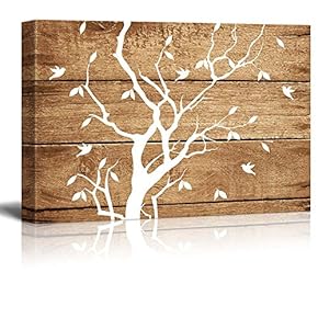 Canvas Prints Wall Art - Artistic Abstract Tree on Vintage Wood Background - 12" x 18"