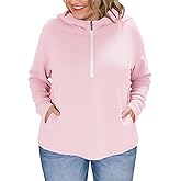 VOGRACE Plus-Size-Hoodies for Women Casual Half Zip Sweatshirts Trendy Long Sleeve Polar Fleece Pullover Warm Loose Tops