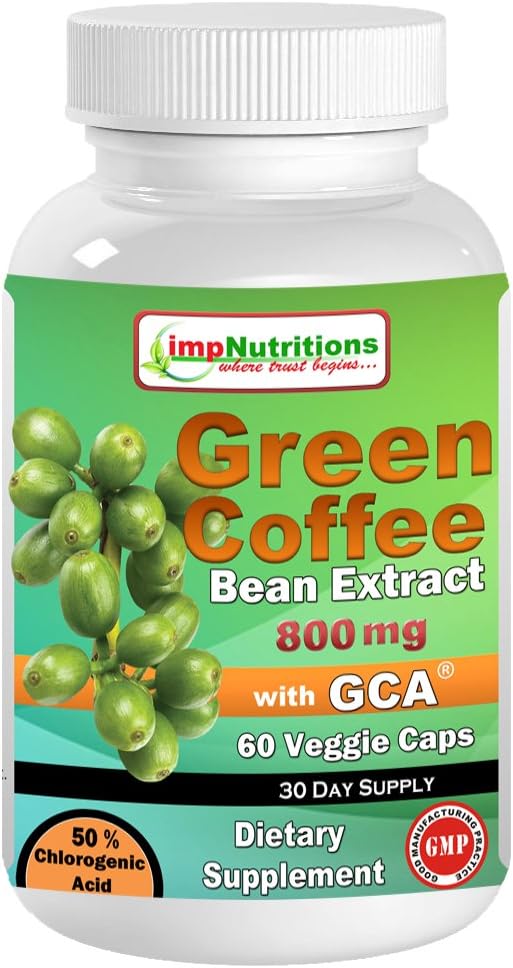Green Coffee Bean Extract 800 with GCA® "Natural Weight Loss Supplement", 60 Veggie Capsules by imp Nutritions (30 Day Supply)