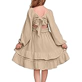 blibean Girls Long Sleeve Dress Tween Fall Tie Back Dress Size 6-15 Years