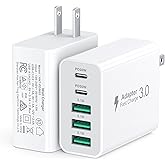 60W Fast Charger Block,2-Pack USB C Wall Charger,5-Port Dual 30W PD Charging Adapter+QC 3.0 Wall Plug Multiport Total power 60W Type C Charging Cube Brick For iPhone 17/16/15/14/13/Pro Max,iPad,Galaxy