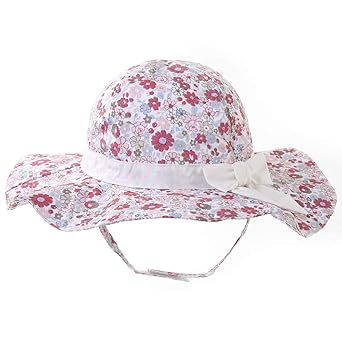 Mädchen Sonnenhut Baby Sommermütze, Atmungsaktiver Kleinkind Sommerhut mit breiter Krempe, UV Schutz 50, Größe von 44 bis 52c