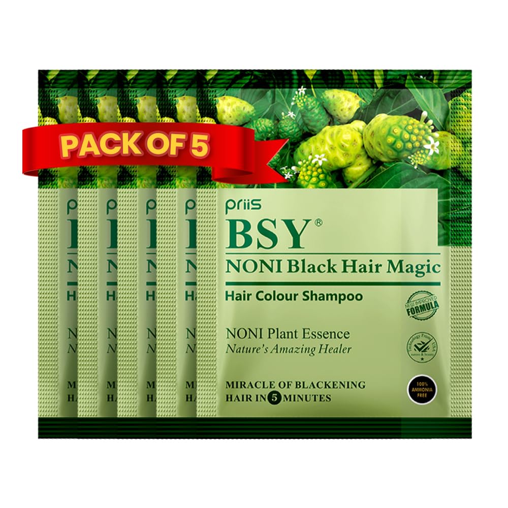 BSY Noni Black Hair Magic - 5 Min Ammonia Free Hair Colour Shampoo (20ml x 5) - Natural Black Hair Dye for Men & Women โ image 1