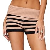 SOLILOQUY Women Y2K Striped Foldover Knit Shorts Low Waist Slim Fit Knit Mini Shorts Retro Micro Boxer Short Pants Streetwear