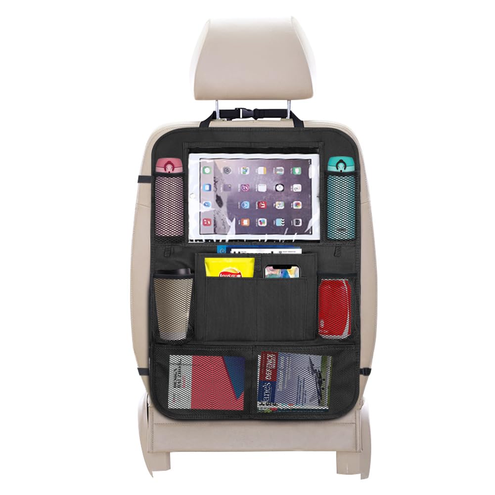 URAQT Car Organiser, Back Seat Organizer with Waterproof Kick Mats, Kids Toy Storage, Tablet Holder, Family Car Accessory (1 pc)