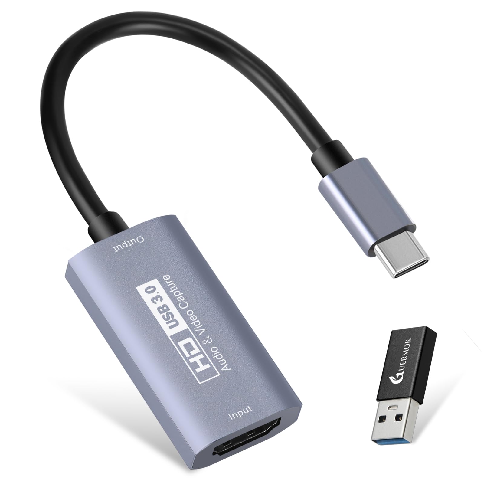 Guermok Video Capture Card, USB 3.0 HDMI to USB C Audio Capture Card, 4K 1080p60fps Capture Devices for Gaming Live Streaming Video Recorder, Works for Windows Mac OS System for Switch, Xbox