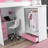 happybeds Pegasus High Sleeper Bed with Desk, Pink & White, 3FT view 2
