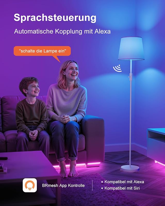 Smarte Stehlampe mit App-Steuerung, Kompatibel mit Alexa