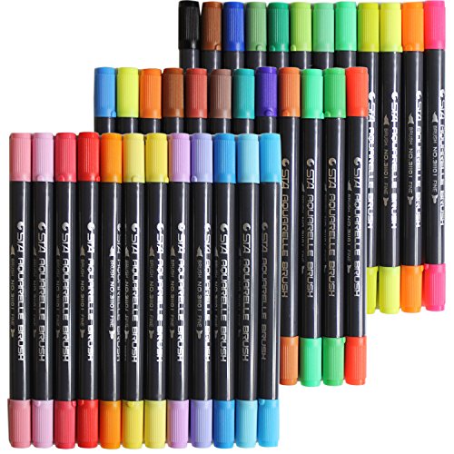 Huhuhero Double-Ended Fine and Soft Brush Tip Watercolor Art Pen Markers, Assorted Colors (No Duplic