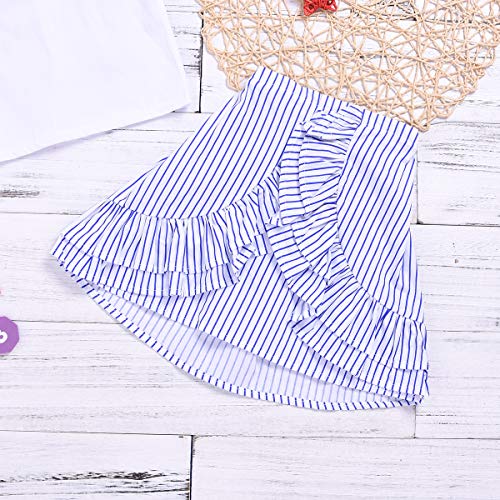 Kids Baby Girls Outfits White Sleeveless Crop Tops with Bow+Striped Tutu Ruffled Shorts Skirts Dress Summer Clothes Set (Striped Skirts, 2-3 Years) - Thumbnail 3