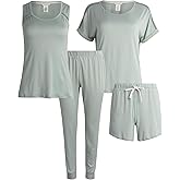 Lucky Brand Women's Pajama Set - 4 Piece Sleep Shirt, Tank Top, Pajama Pants, Lounge Shorts (S-XL)