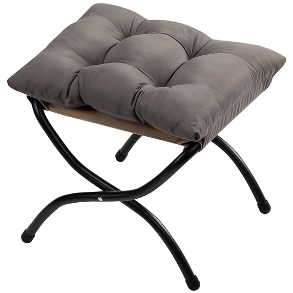 HOLLYHOME 15″(H) FOLDING FOOTREST STOOL, UPHOLSTERED SMALL FOLDABLE...