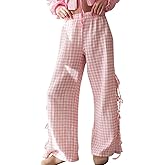 codcm Womens Gingham Striped Wide Leg Pants Y2k Lounge Pants Lace Up Loose Trousers