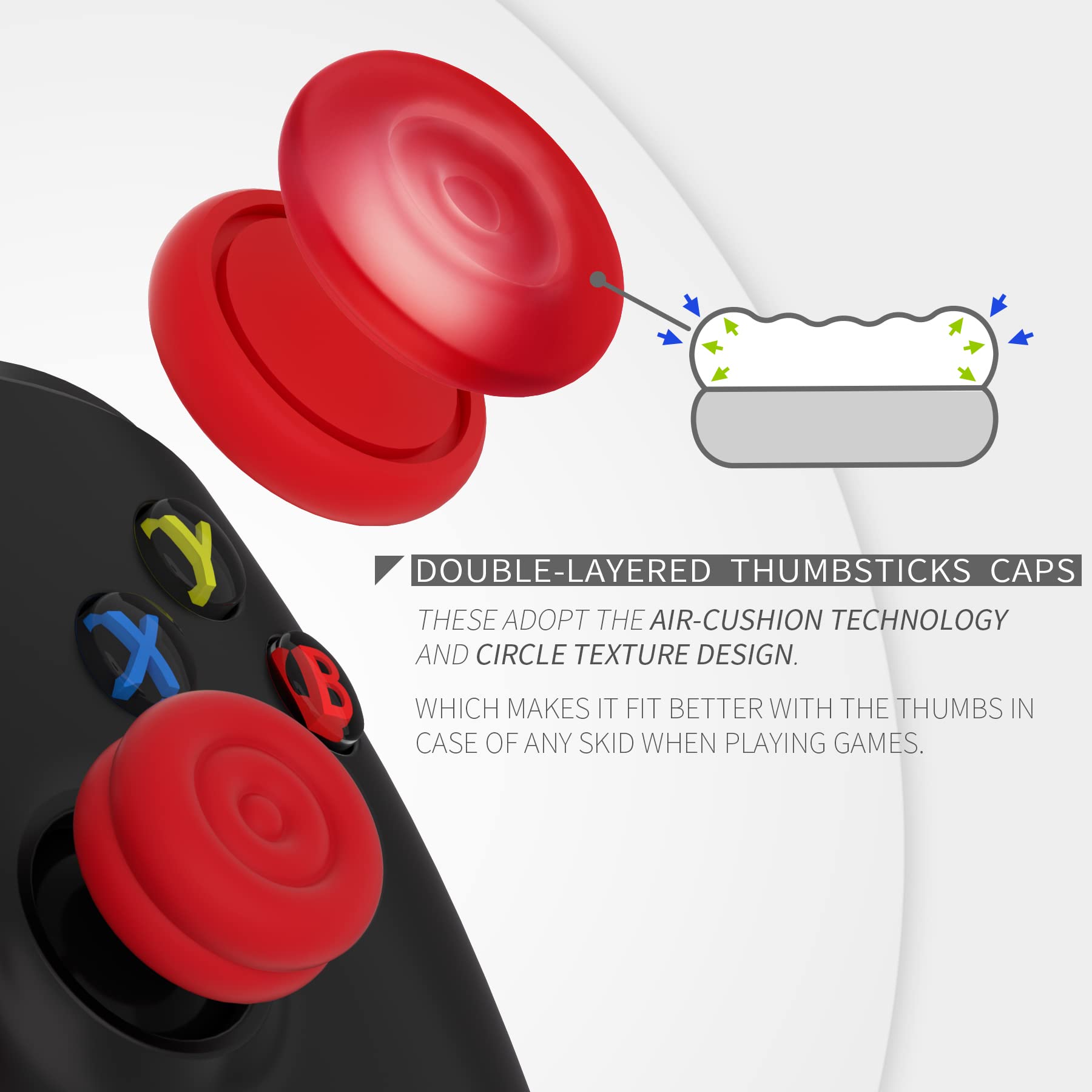 PlayVital Thumbs Cushion Caps Thumb Grips for ps5, for ps4, Thumbstick Grip Cover for Xbox Series X/S, Thumb Grip Caps for Xbox One, Elite Series 2, for Switch Pro Controller - Passion Red