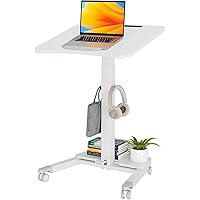 BONTEC Mobile Standing Desk White, 23.6" x 20.5" 90° Tilting Desktop, Foot Pedal Height Adjustable, Foldable Portable Worksta