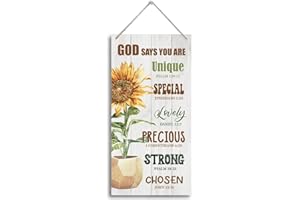 HALUOSI Christian Inspirational Quote Wood Decor Sign, God Says You Are, Bible Verses Decor Signs, Hanging Printed Wooden Plaque Decor, Rustic Home Decor Sign, Sunflower Christian Gift Decor 12x6 inch