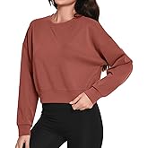 Auriviz Womens Modal Long Sleeve Cropped Sweatshirts Oversized Workout Shirts Crew Neck Pullover Crop Tops