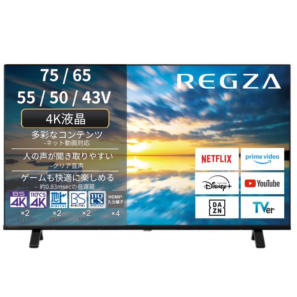 REGZA レグザ テレビ 75E350M (75インチ / 4K テレビ/液晶/クリア音声/ダブルチューナー/裏番組録画/スマートテレビ / 2024年モデル)