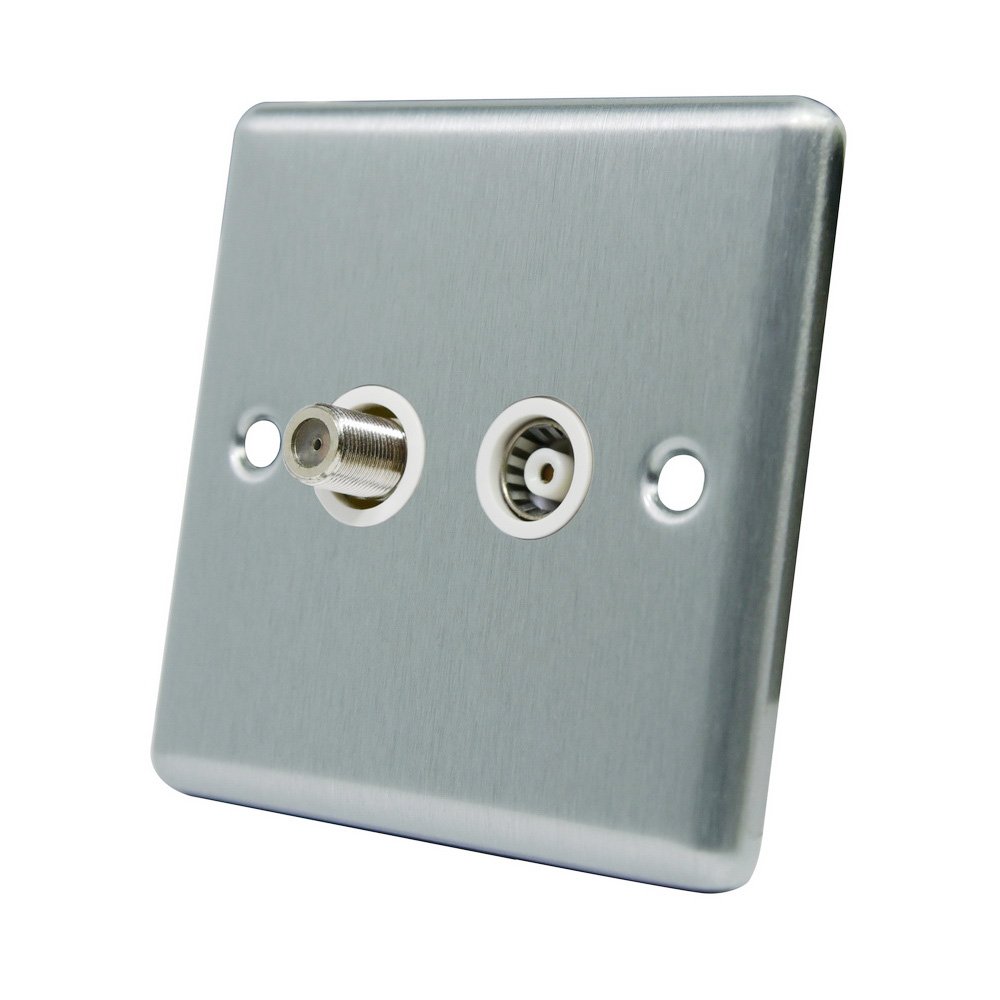 AET CSCTVSKYWH Satin Chrome Classical TV & Sky White Insert-Coaxial and Satellite Socket, 240 V