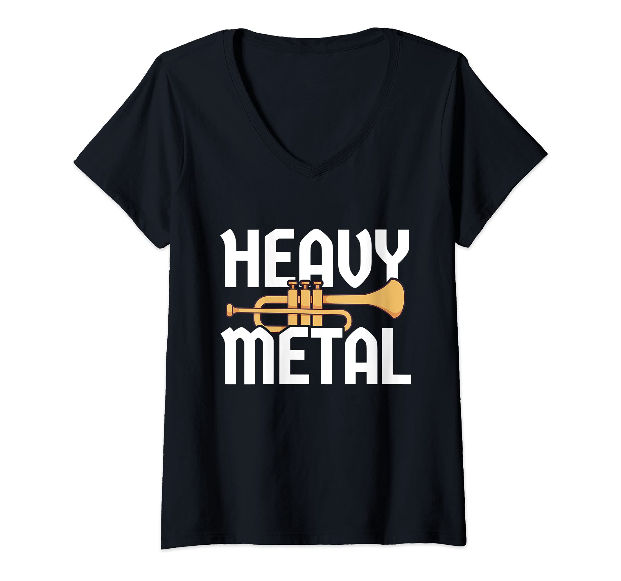 Womens Funny Trumpet Player Gag Trumpeter Joke I Heavy Metal V-Neck T-Shirt
