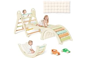 Pikler Triangle Set, Baby Climbing Playset Toys Indoor, Jungle Gyms for Toddlers Ages 1-4, Toddler Climbing Playground with C