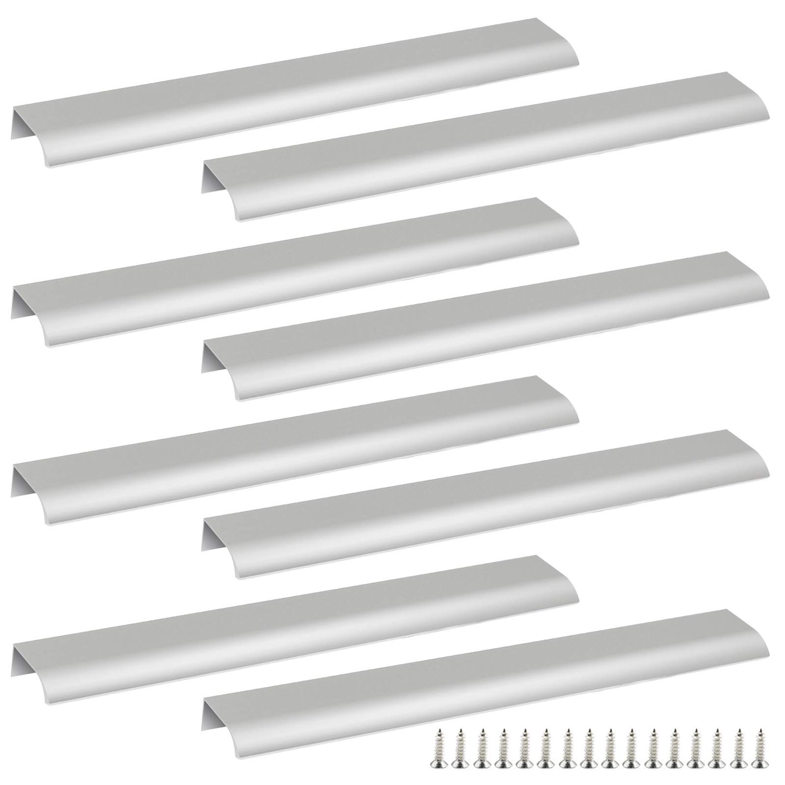 Qjaiune Back Mount Finger Edge Pull 300mm/11.8", Aluminum Hidden Handle Concealed Tab Pulls for Home Kitchen Living Room Door Drawer Cabinet (8Pcs, Silver)