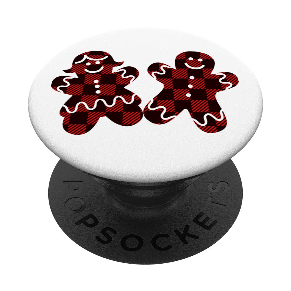 Buffalo Plaid Gingerbread Boy & Girl Cookies in Red & Black PopSockets PopGrip: Swappable Grip for Phones & Tablets
