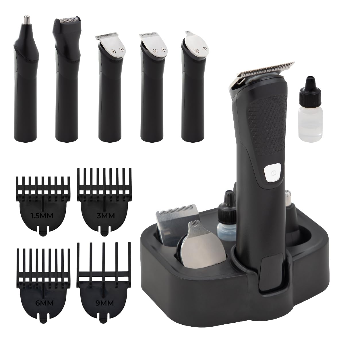 Bauer 39140 5 in 1 Men's Grooming Kit/Hair Clippers, Beard, Nose and Ear Trimmer Attachments/All in One USB Rechargeable with Storage Stand