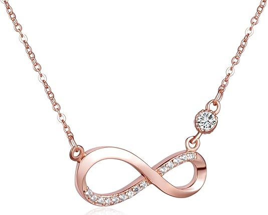 Unendlich U Fashion Unendlichkeit Zeichen Damen Halskette 925 Sterling Silber Zirkonia Anhänger Kette mit Anhänger, Rosegold/