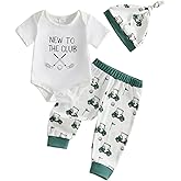 Summffie Newborn Baby Boy Golf Outfit Short Sleeve Letter Print Romper Pants Hat 3Pcs Cute Infant Spring Clothes