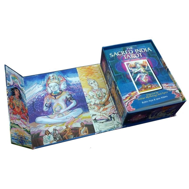 The Sacred India Tarot Deck - 78 Premium Tarot + 4 Bonus Cards with 350-Page Guidebook - Readings Based on Indian Mythology - for Beginners & Professionals - Magnetic Lock Box with Bookmark & Altar
