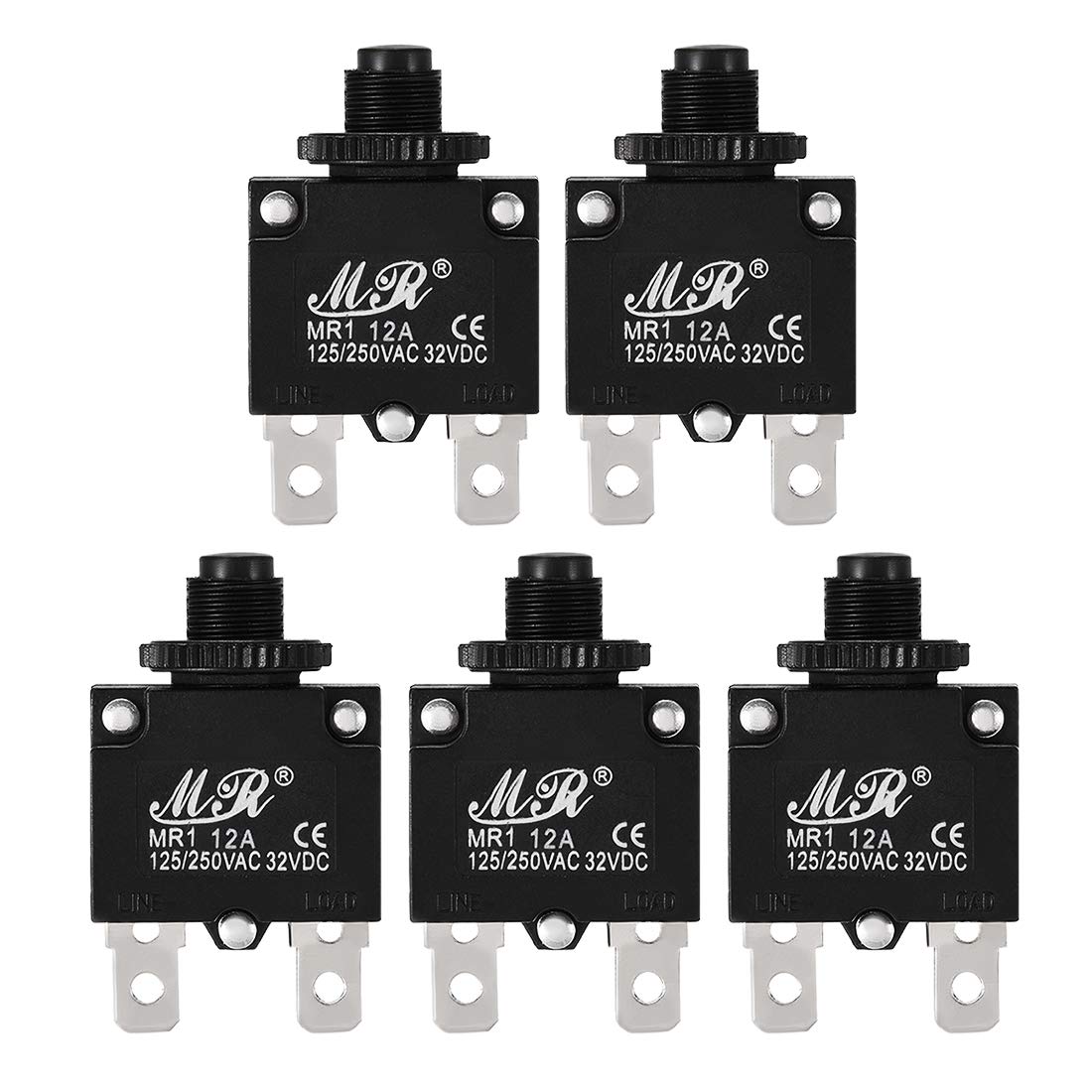 Sourcingmap 5Pcs Thermal Overload Protector AC 125/250V 12A Push Button Reset Circuit Breaker