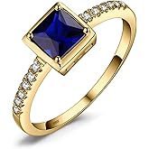 JewelryPalace Square Cut 1ct Created Sapphire Simulated Emerald Solitaire Rings for Her, 14K White Yellow Rose Gold 925 Sterling Silver Promise Ring for Women, Gemstone Jewelry Sets Rings