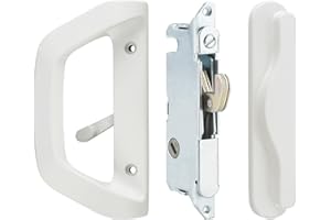 AIsecure Sliding Glass Door Handle Set and Mortise Lock Silding Door Lock， Door Thickness from 1-1/2" to 1-3/4", 3-15/16” Screw Hole Spacing, Reversible Design(Non-Handed) (White, NO-Keyed)