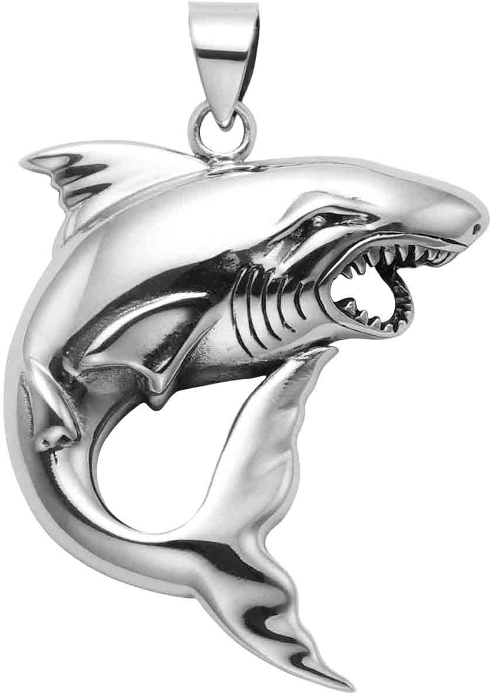 Large Sterling Silver Angry Shark Pendant