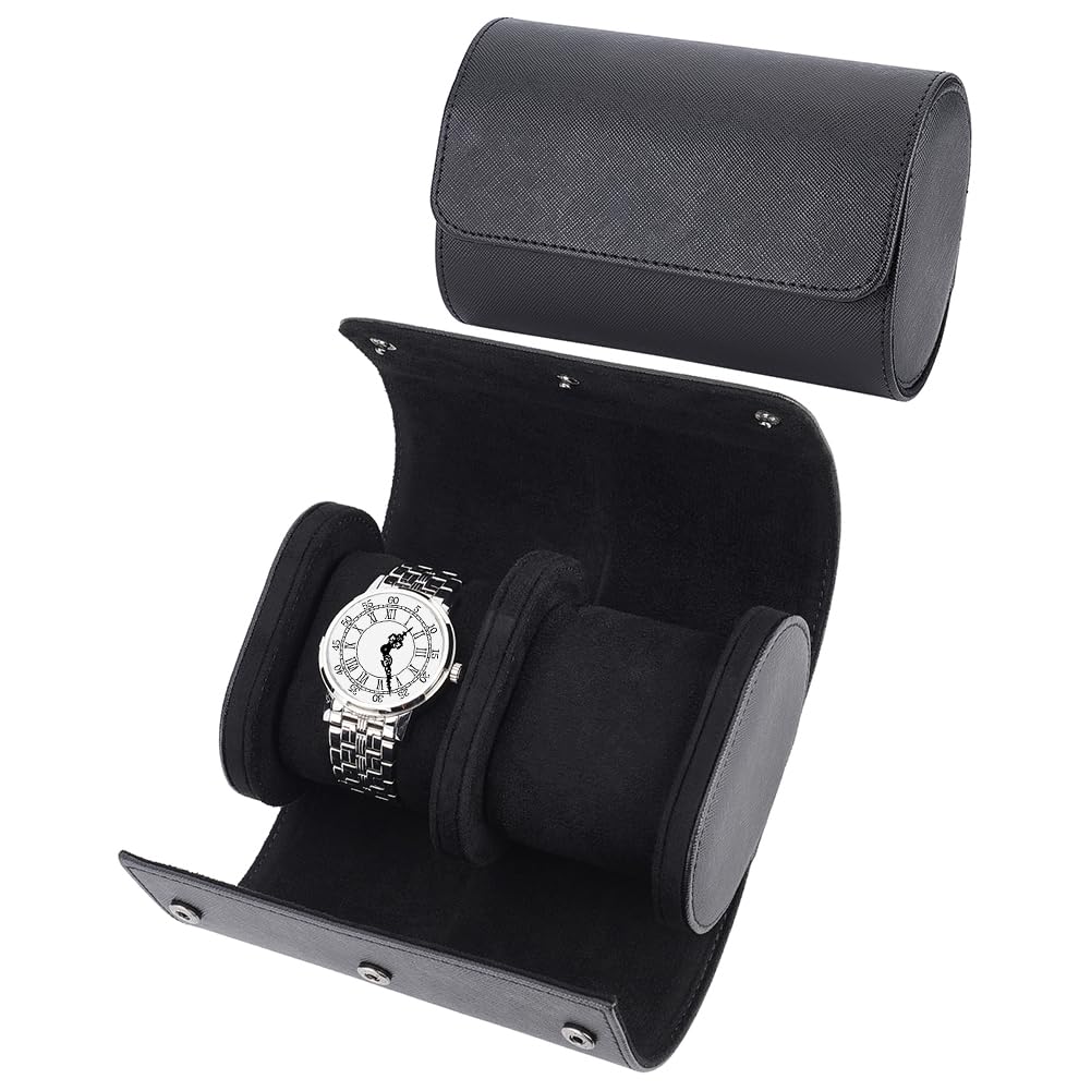 PH PandaHall Watch Roll Travel Case 2 Slot Watch Storage Pouch Portable Watch Organizer Storage Roll Wrist Jewellery Holder Case for Xmas Thanksgiving Husband Father Travel Business Trip, 4x6x2.9"