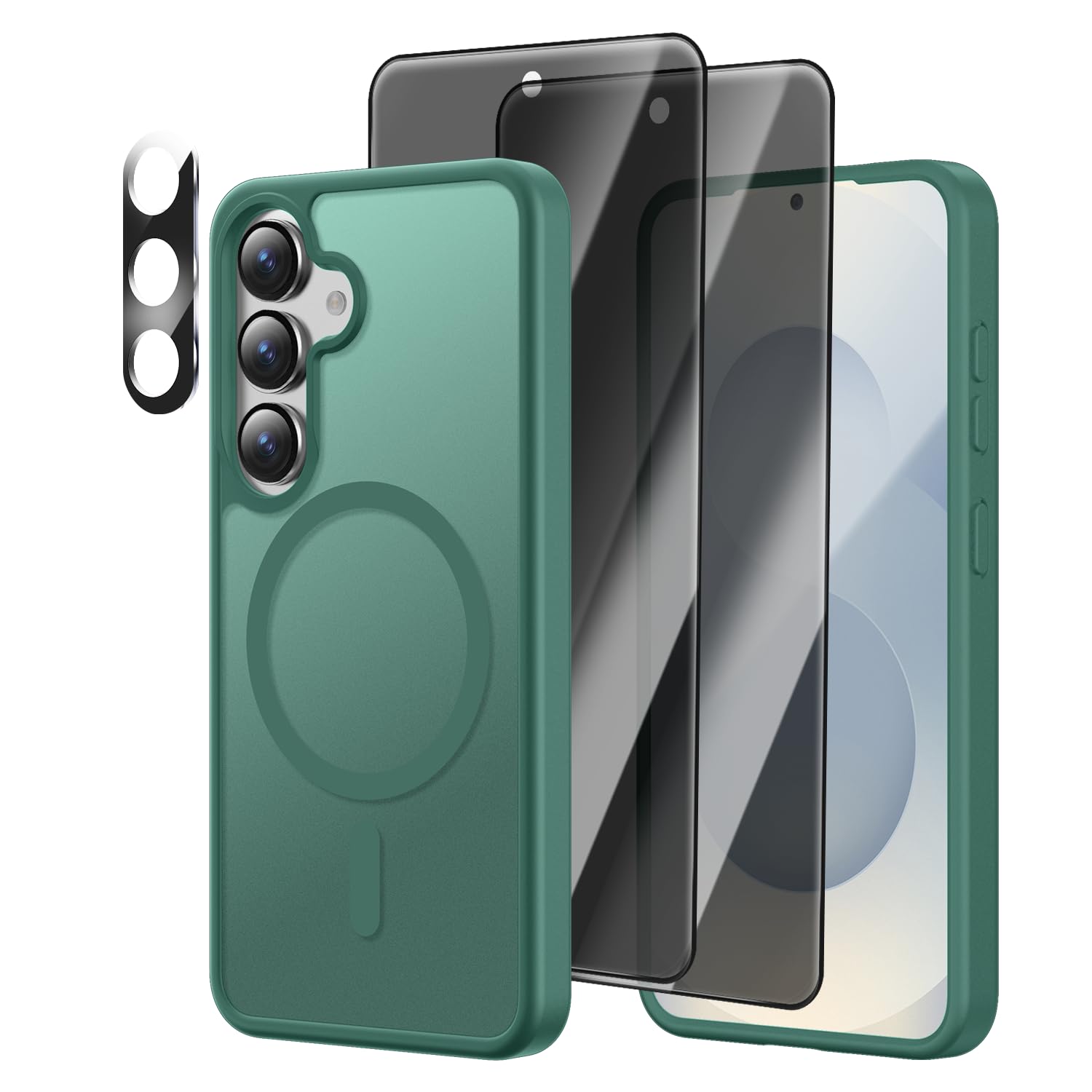 Photo 1 of [4 in 1] Magnetic for Samsung Galaxy S25 Case, 2 Pics Privacy Screen Protectors and 1 Pic Camera Protector, Fit for MagSafe, Military Grade Shockproof Translucent Matte Galaxy S25 Cover 6.2“, Green