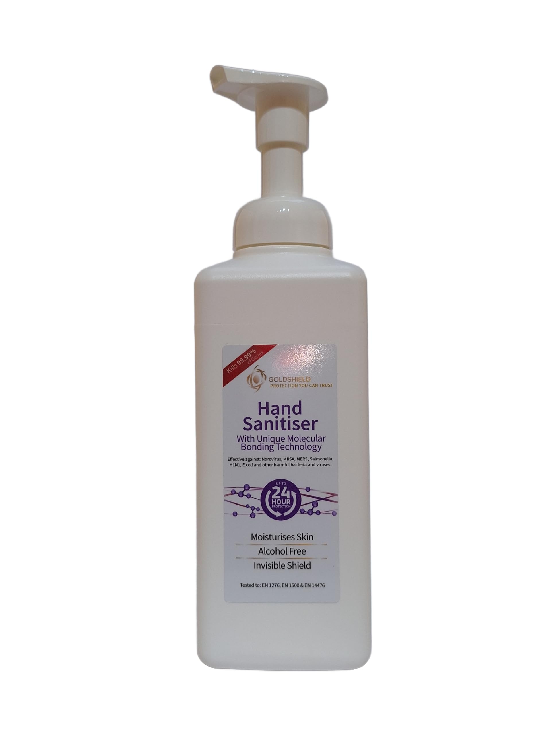 24 Hour Hand Sanitiser Foamer with Residual Anti-Microbial Barrier, NHS Grade, Alcohol-Free, Water Based Solution - Natural Grape Scent - 500ml by Goldshield