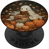 Vintage Ghost Reading Books Fall Leaves Theme PopSockets Adhesive PopGrip