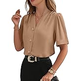 EVALESS Blouses for Women Dressy Casual Summer Short Sleeve Button Down Shirts Business Work Tops