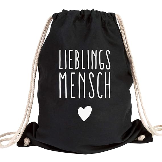 JUNIWORDS Turnbeutel - Wähle ein Motiv & Farbe - 'Lieblingsmensch mit Herz' (Beutel: Schwarz, Text: Weiß)