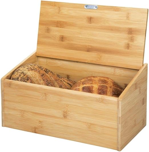 Amazon Com Mdesign 100 Bamboo Bread Box Bin With Hinged Lid For