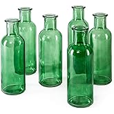 Serene Spaces Living Set of 6 Large Green Bud Vases, Apothecary Jars, Decorative Glass Bottles, Centerpiece for Wedding Reception, Antique Decoration, Flower Vases, Measures 6.5" Tall & 2" Diameter