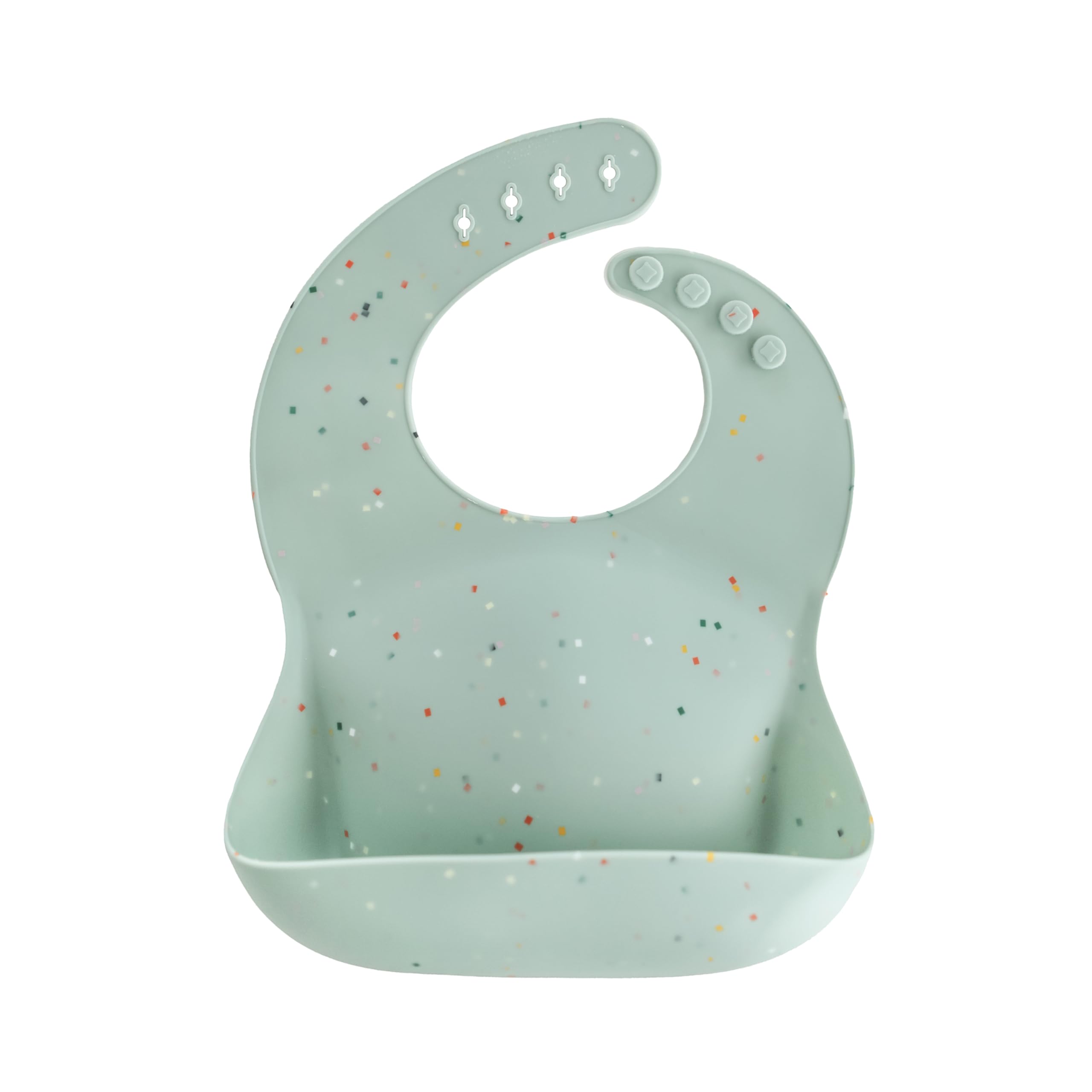 Mushie Baby Silicone Bib | Adjustable Fit Waterproof Bibs | Easy Wipe Baby Feeding Bibs | 4 Adjustable Sizes with Deep Front Pockets | 100% BPA and Phthalate Free (Cambridge Blue Confetti)