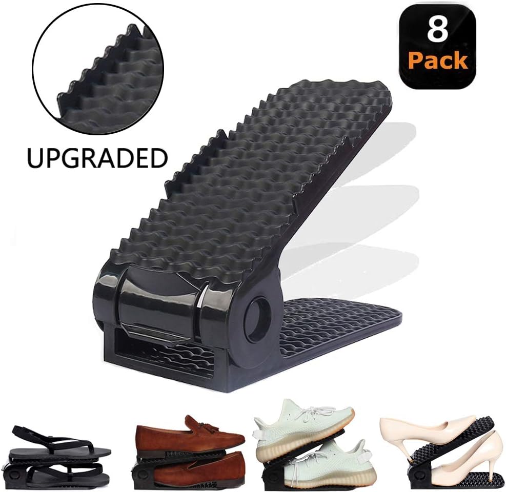 Betteri Shoe Slots Organizer - 8 Pack Adjustable Shoe Racks for Closets - Compact Shoe Organizer Shoe Holder Space Saver for High Heels, Sneakers, Sandals, Flats, Boots - Black