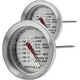 CENTOLLA 2 Pieces Meat Thermometer for Roaster Oven, Food Thermometer for House Cooking,Large 2.12-Inch Easy-Read Face, Oven Safe Leave in,Stainless Steel Stem Silver