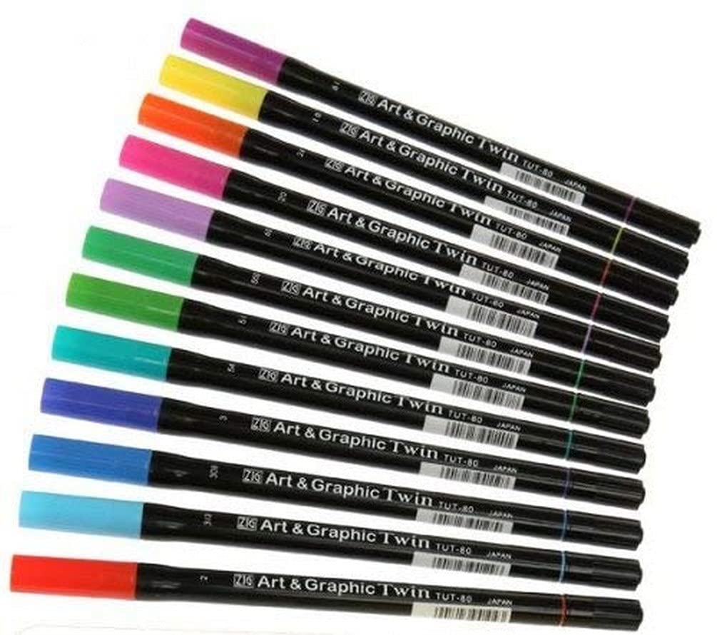 Artemio ZIG Art and Graphic Twin Marker 12 Piece Set Bright Colours