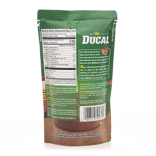 DUCAL REFRIED RED BEANS ORGANIC DOY PACK 8 OZ. INSTANT VEGETARIAN REFRIED RED BEANS, NON-GMO AND GLUTEN-FREE – EXCELLENT SOURCE IN PROTEIN AND IRON, CHOLESTEROL FREE