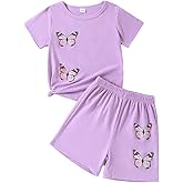 Afsmlys Kid Toddler Girl Butterfly Printed Short Sleeve T-Shirt + Waist Shorts Set 2PC Clothing For Summer